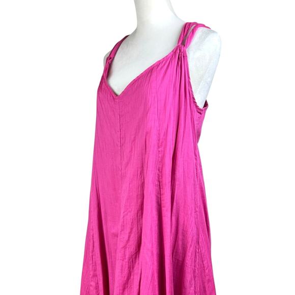 Garnet Hill Hot Pink Crinkle Gauze 100% Cotton Maxi Dress Long Beachy Coverup - Picture 7 of 13